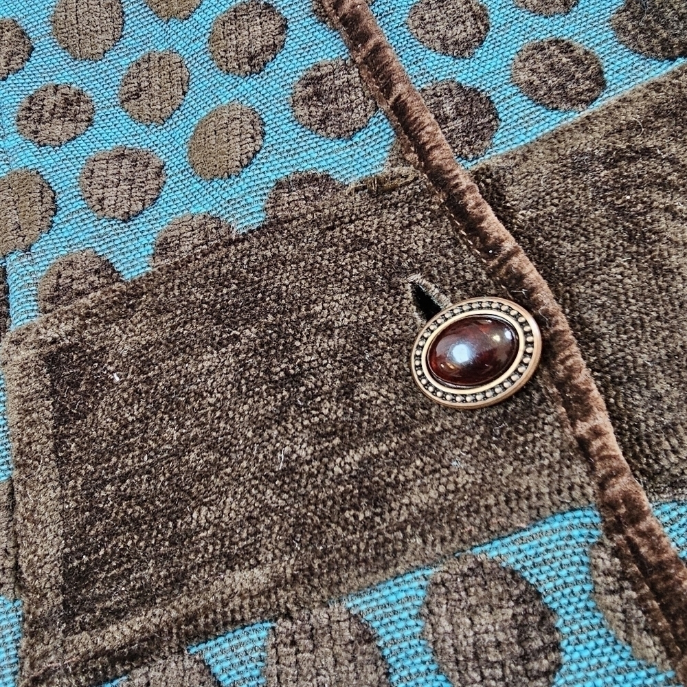 Khangura Reversible Tapestry Brown and Blue Polka Dot Blazer Jacket - Picture 7 of 11